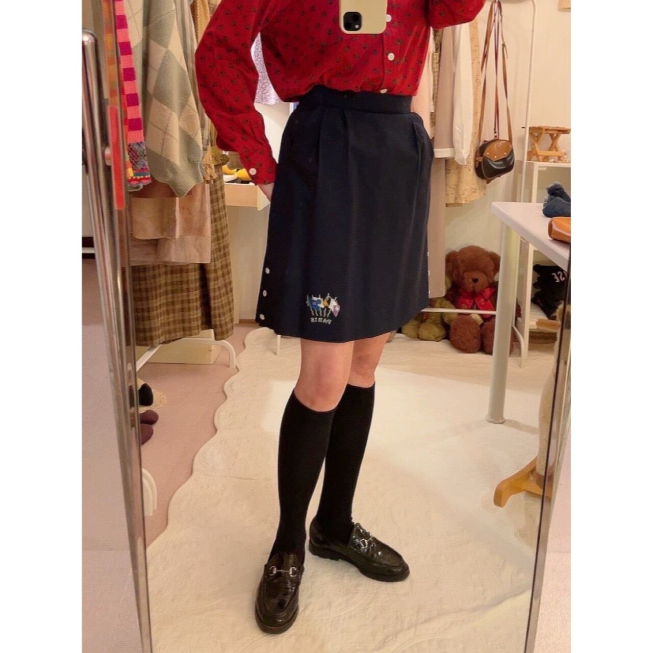 flag embroidery navy culotte skirt