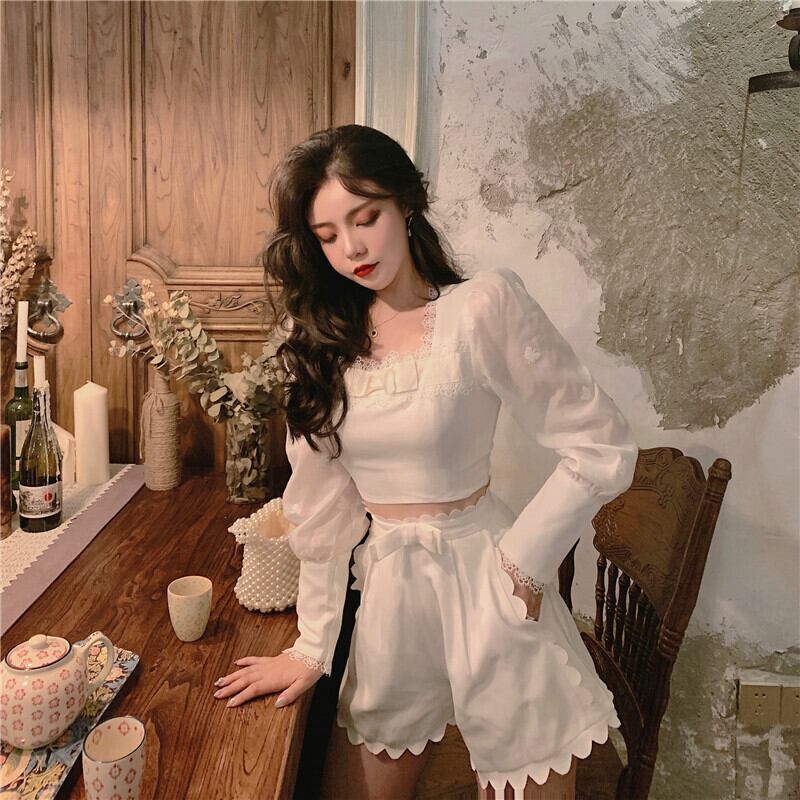 ファッションスーツレディースウエスタンスタイル年齢削減ツーピーススーツ2020年秋新作クロップトップワイドレッグパンツショーツ ドラファッションホール21424497398