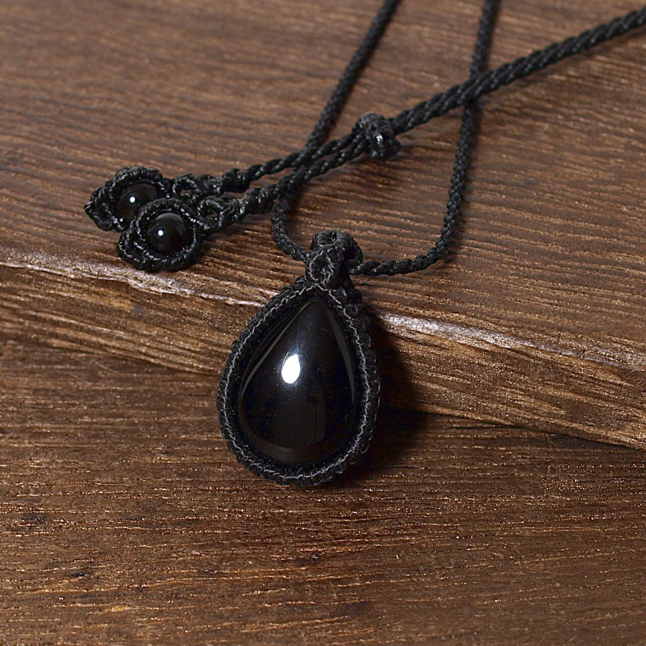 【一点物】モリオンのドロップルースを包んだマクラメネックレスNo.1