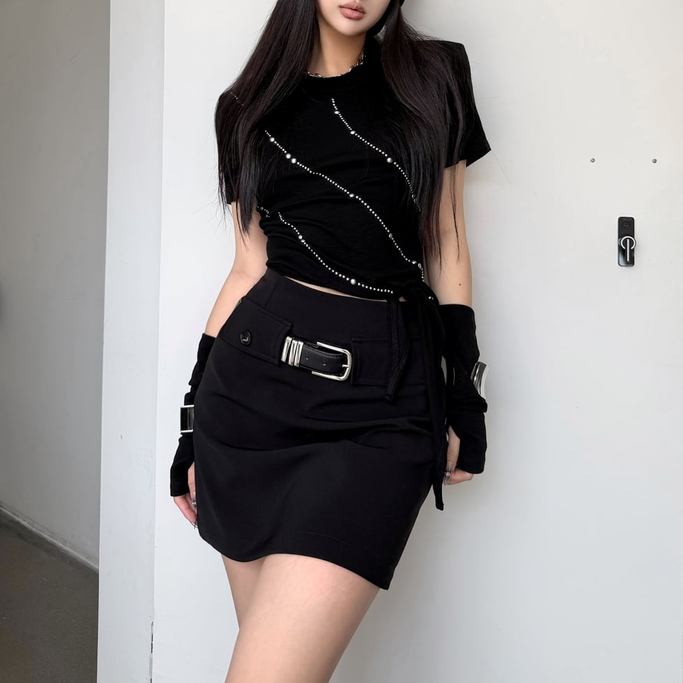 tie hem shiny tops / l0786