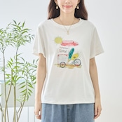 TRUBE サマータイムイラストプリント半袖Tシャツ【M~L】ホワイト
