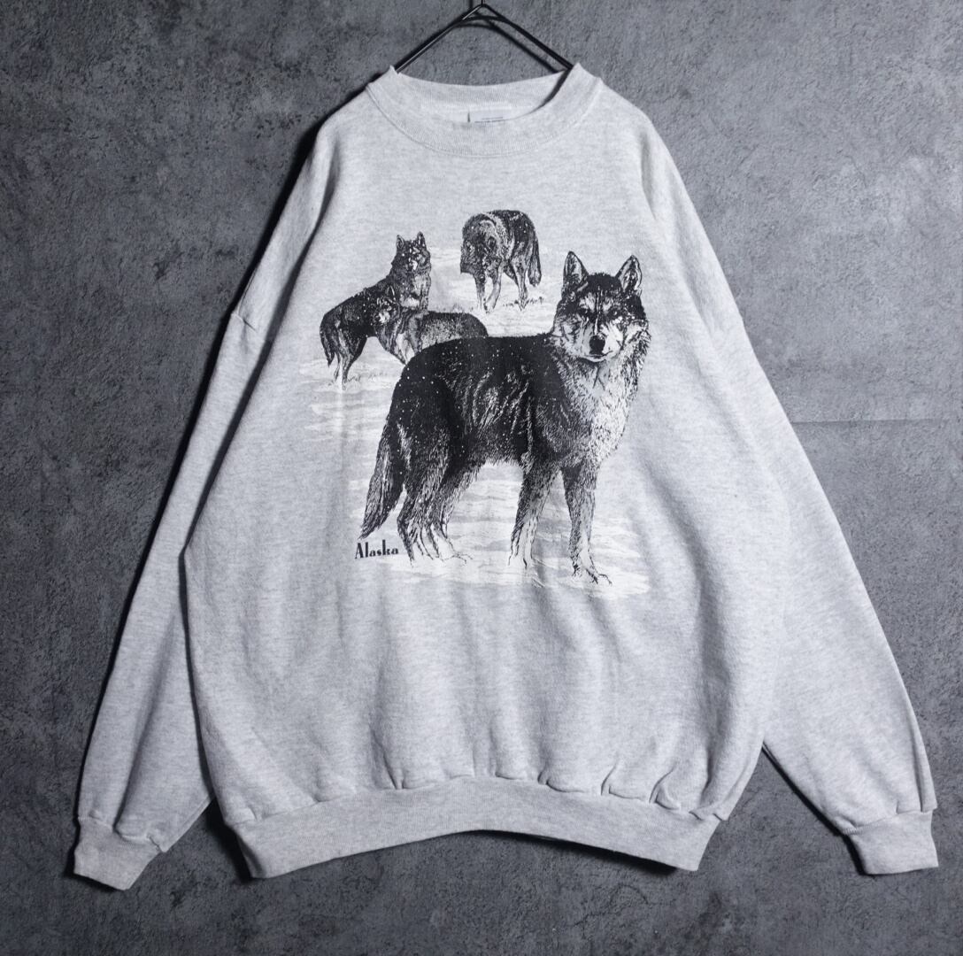90s TULTEX wolf animal print sweat