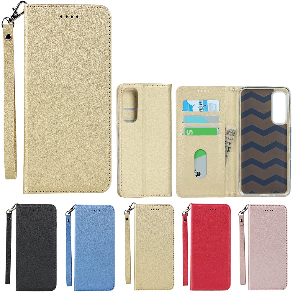 Eastwave for Android One S8 ケース for androidones8 手帳型 case ストラップ付き PU皮革 明るい色 内蔵マグネット 携帯カバー カードポケット スタンド機能 便利 ゴールド