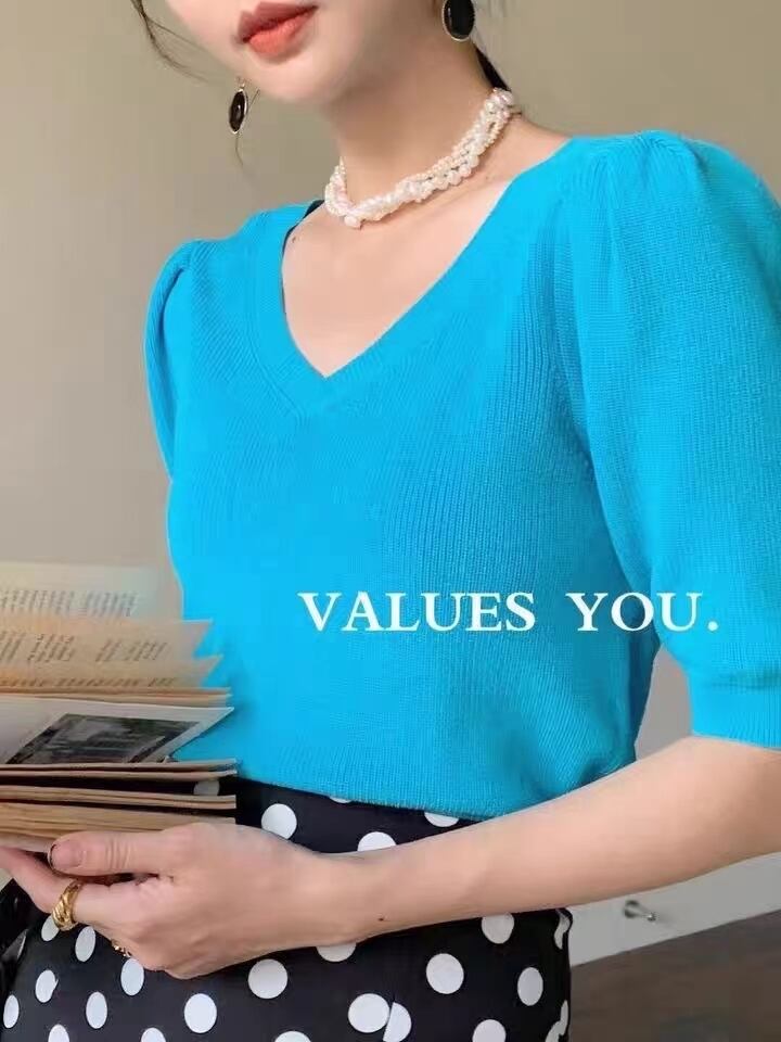 5部袖シンプルニット　AJ22038-2010