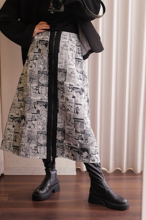 jacquard zip flare skirt gray