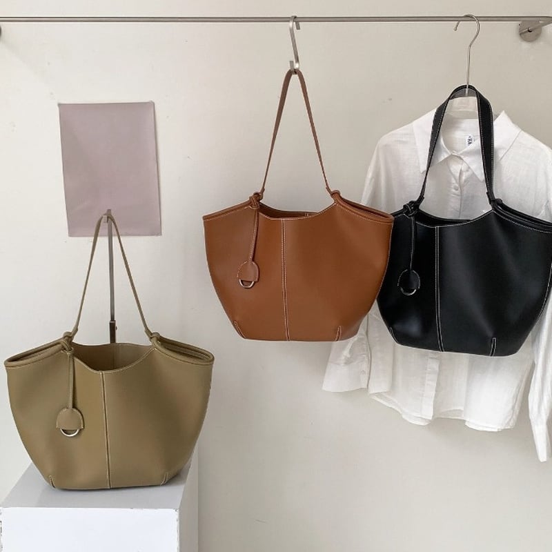 フェイクレザーフロントステッチトートバッグ 202157