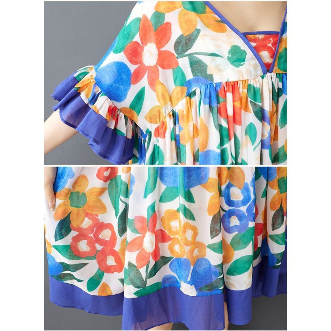 フラワー フリルスリーブ ワンピース  30137