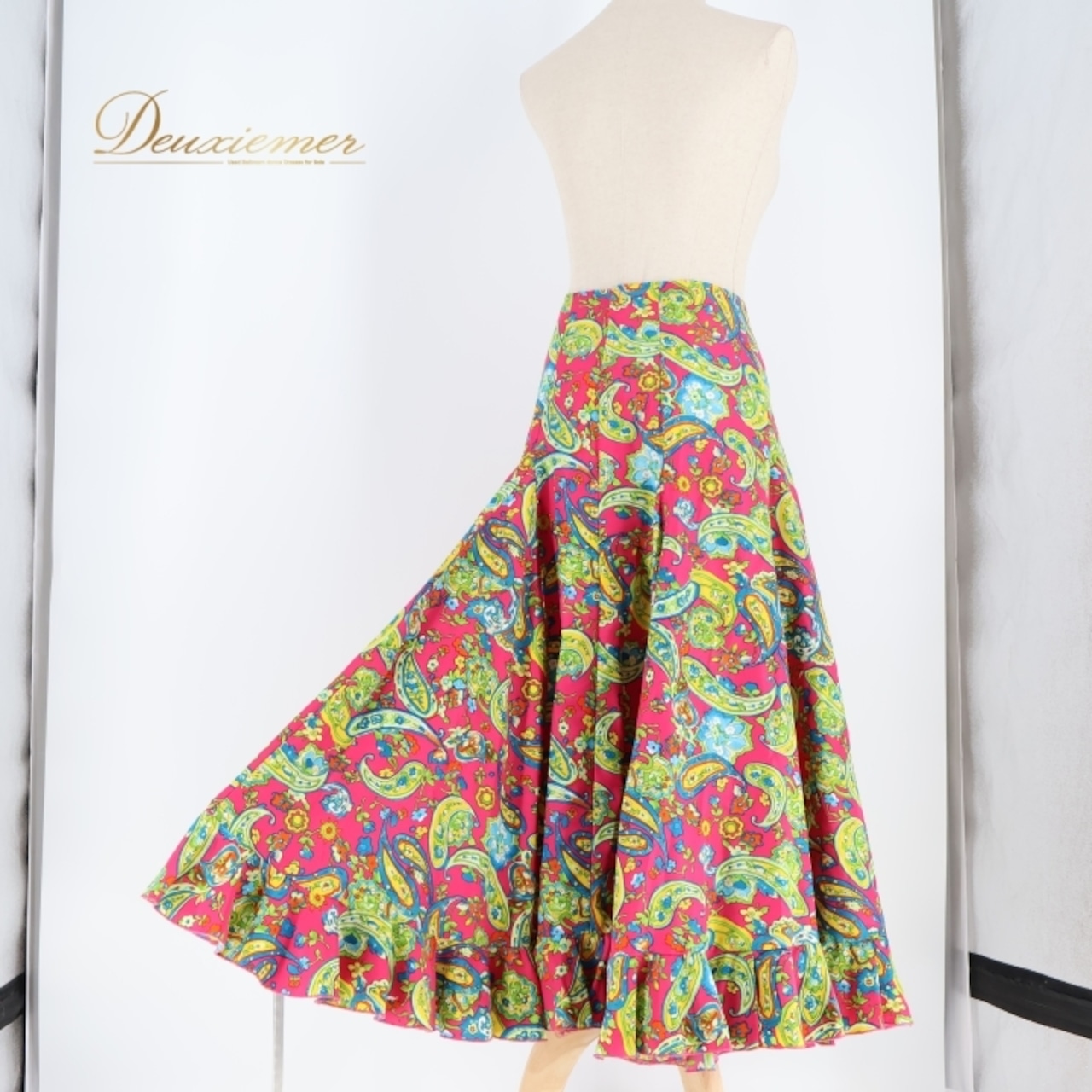 フラメンコ 衣装 ファルダ スカート ボランテ フリル 柄 模様 ペチコート 軽い ダンス パーティ 発表会 緑 青 ピンク系 イエロー系 華やか おしゃれ レディース ステージ衣装 踊り 柄物