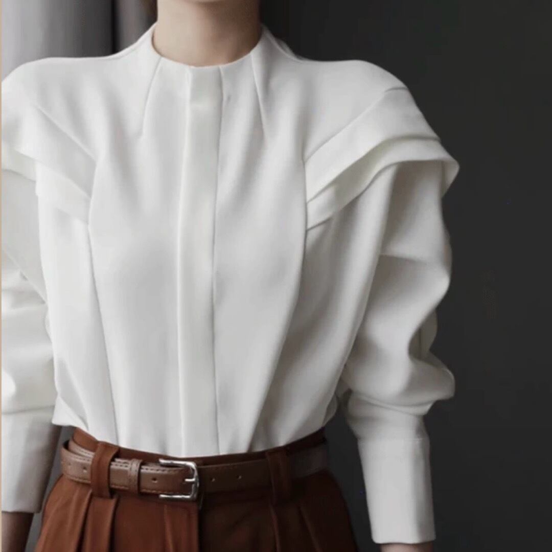 White collarless design blouse 00043