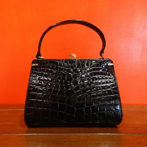 60s USA「Lesco」Vintage black crocodile handbag