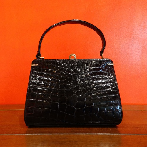 60s USA「Lesco」Vintage black crocodile handbag
