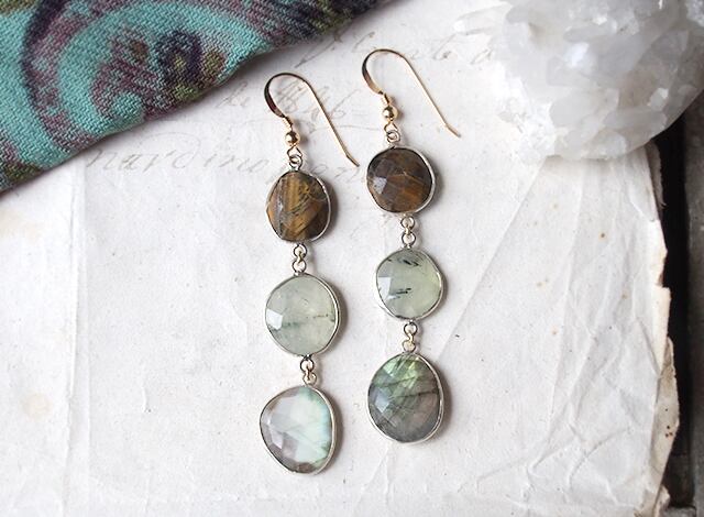 タイガーアイ・プレーナイト・ラブラドライトのピアス