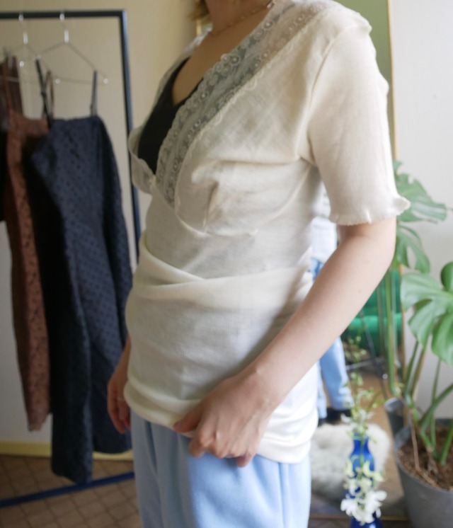 70s Italy "GRIGNASCO" Lace Rib Knit Top