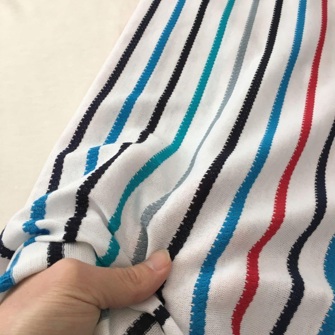 綿ポリ混特殊ドットボーダーニット生地-1m-curl tricot　KX/6799