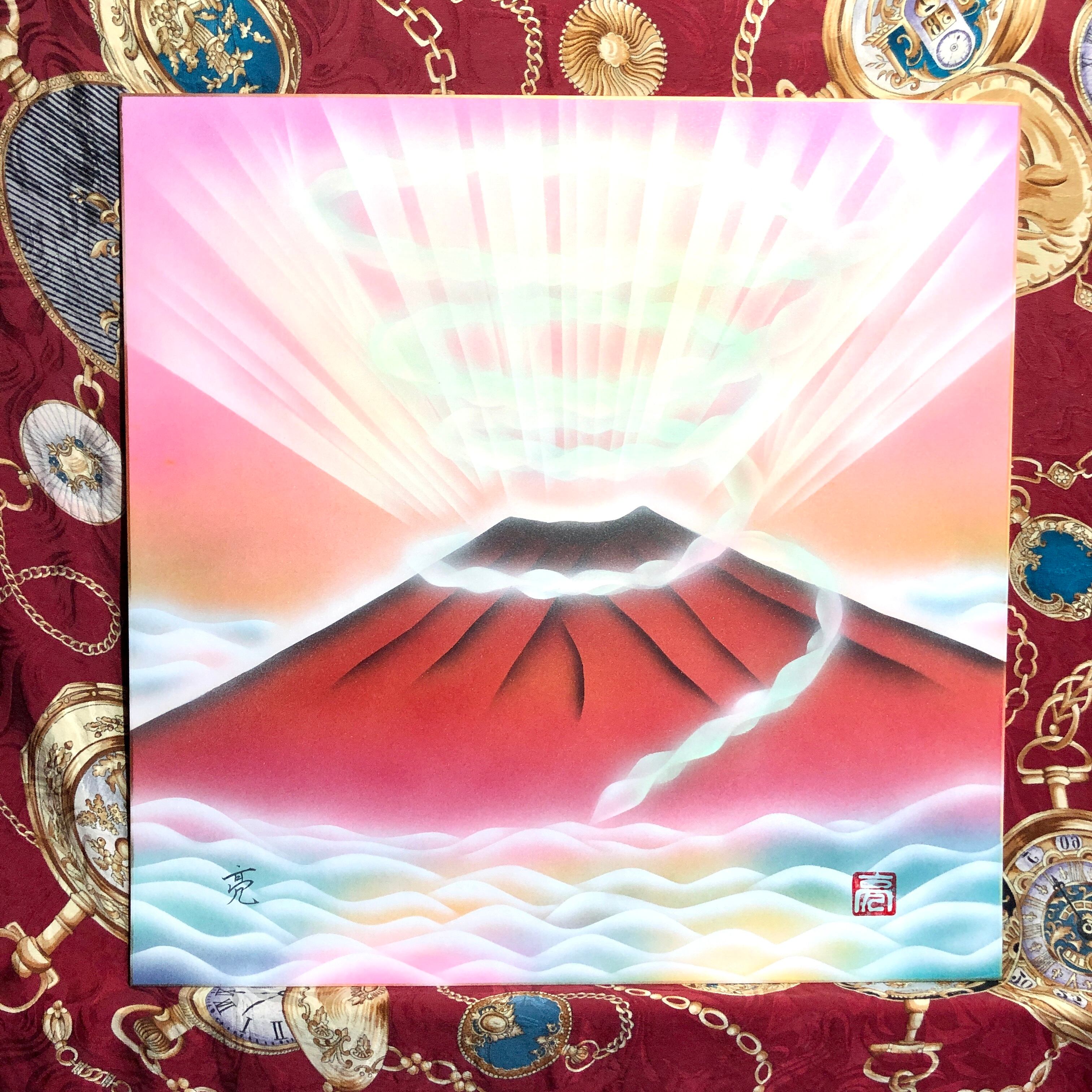 瞑想力アップ】風水絵画☆神秘富士山五魂祓い清め フラワーオブライフ-