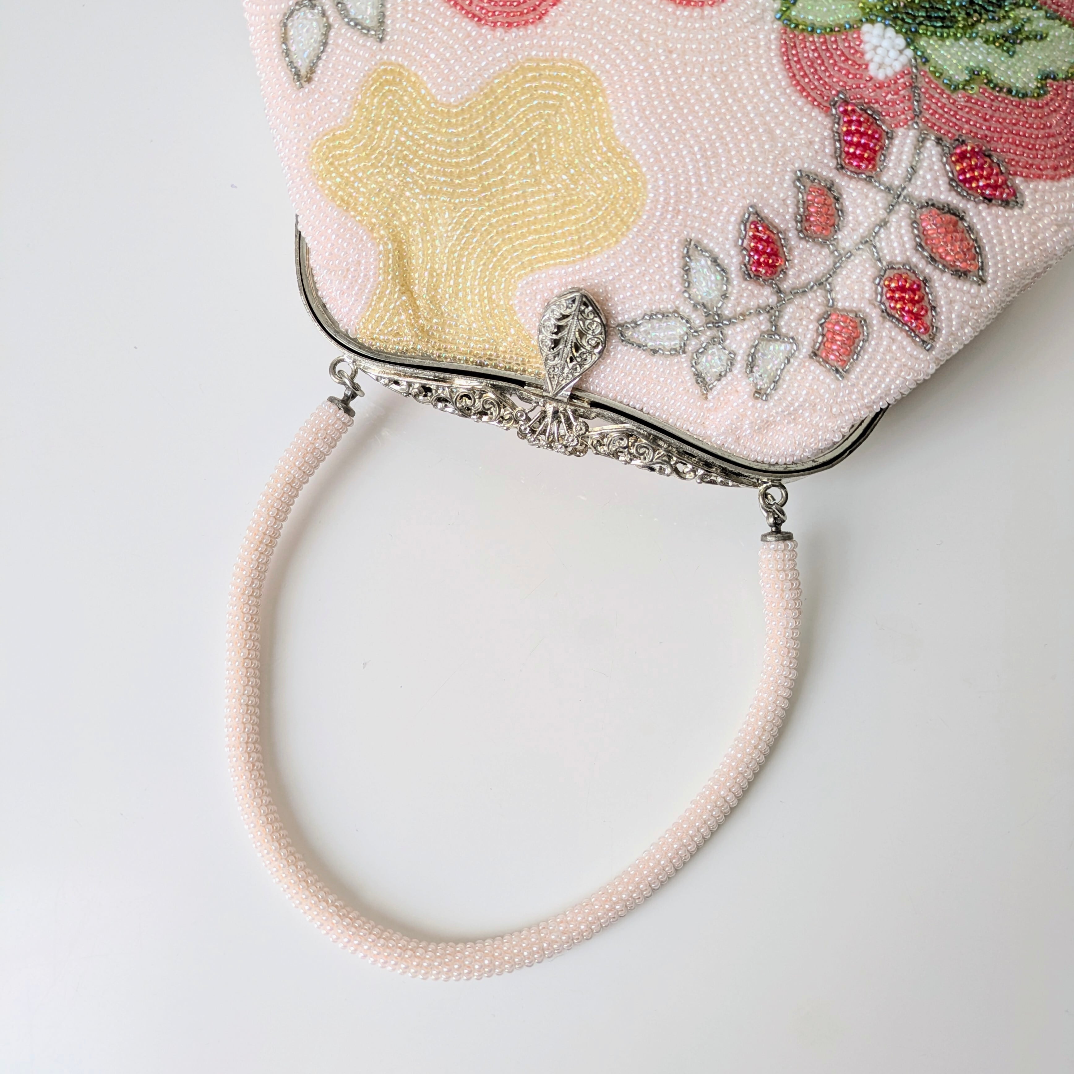 Vintage】ビーズ刺繍バッグ ピンク 藤の花模様 パーティーバッグ 昭和