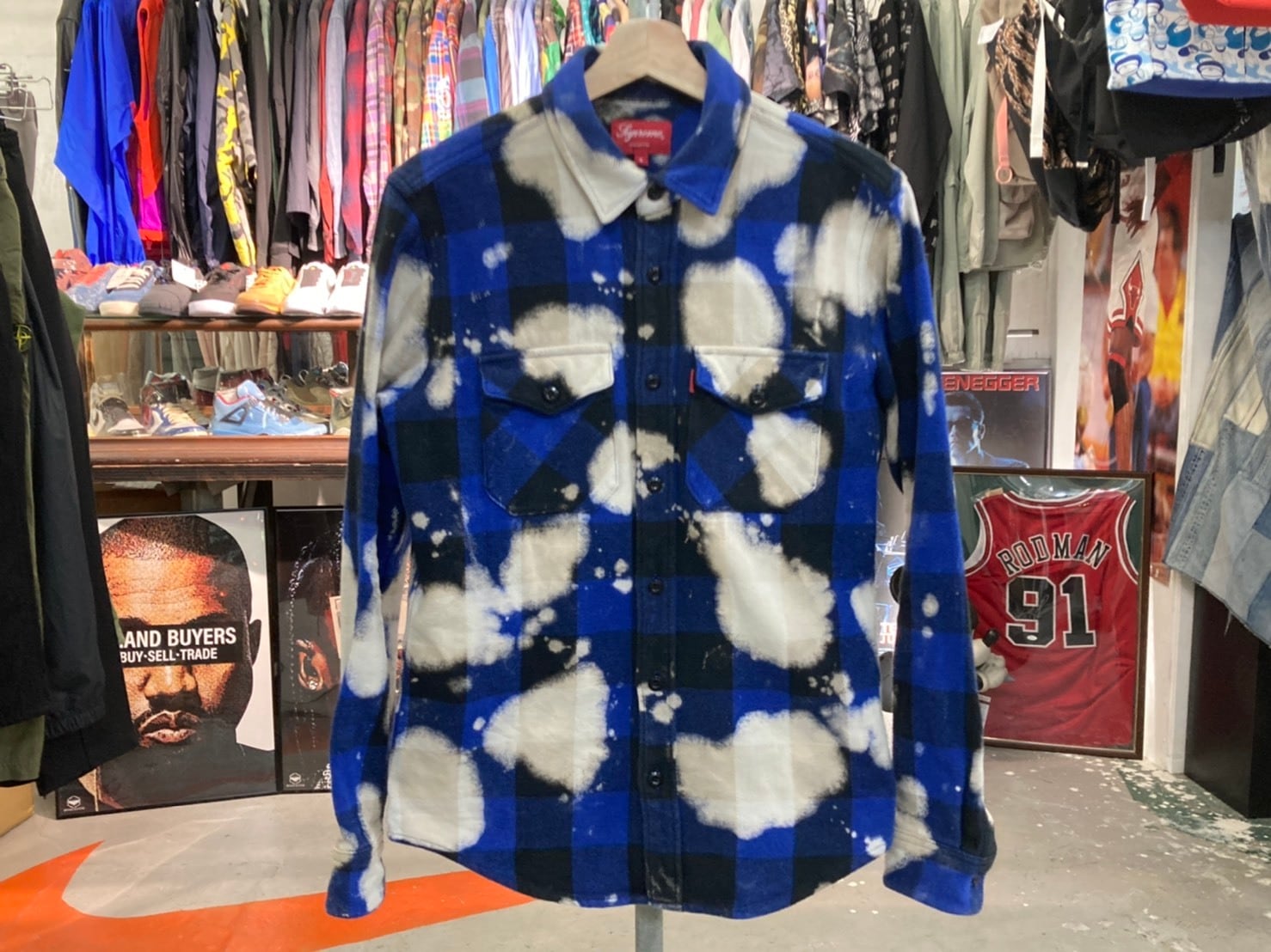 Supreme BLEACHED BUFFALO HEAVYWEIGHT PLAID SHIRT SMALL BLUE 