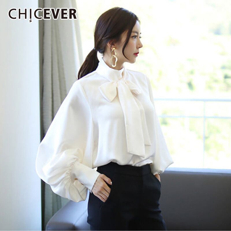 CHICEVERシフォンレディースブラウスシャツルーズオーバーサイズボウランタンスリーブオータムプラスサイズレディースシャツ2020タイド リボン 大きめサイズ 秋物 6base55066966184