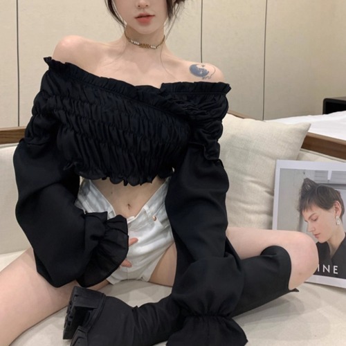 オフショルシャーリングクロップドトップス ・12168