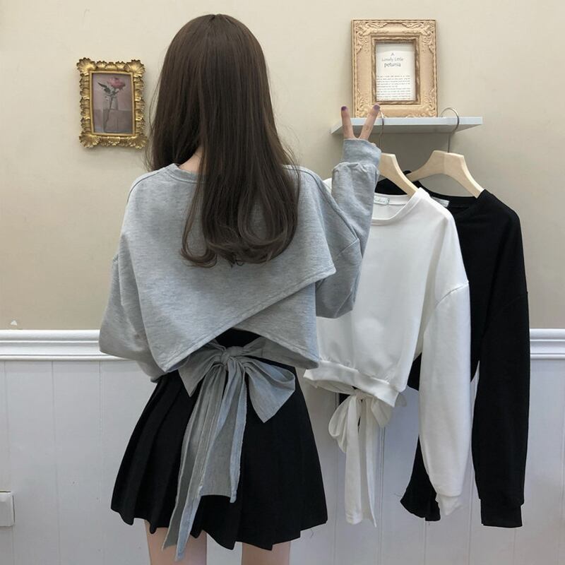 グレーセーター スプリングオータムルーズラウンドネックショート ロング 春物 秋物 Oネック 試着室95295466979