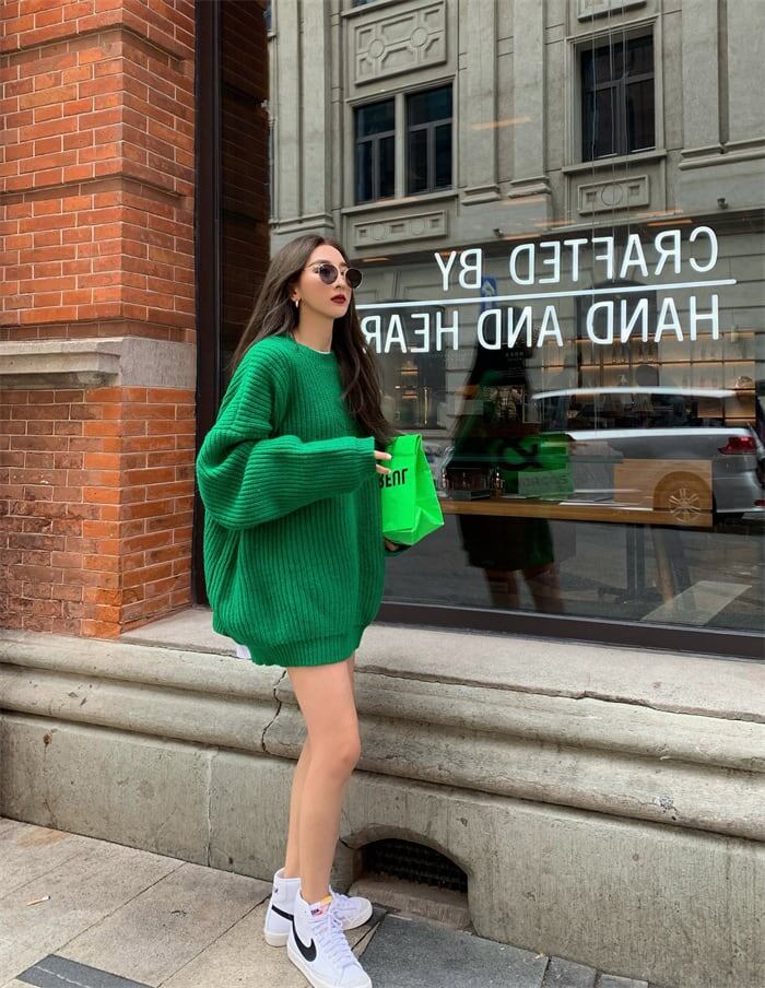 送料無料】 4色 トップス ニット l クルーネック オーバーサイズ