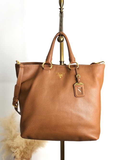 PRADA プラダ トートバッグ ブラウン ロゴ レザー 2way vintage ヴィンテージ オールド 38ggy4