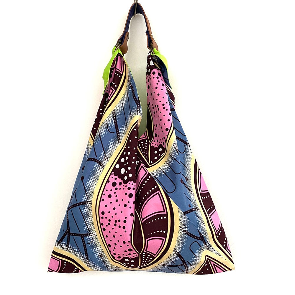 アフリカンプリント あずまバッグ 大 Pink 葉柄