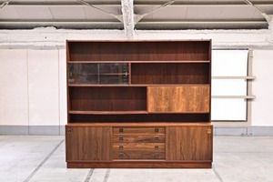 北欧ビンテージ デンマーク製 ローズウッド材 リビングボード 収納 引き出し 食器棚 シェルフ 大型 ミッドセンチュリー 【中古家具/中古インテリア/USED家具ユーズド家具/リサイクル】