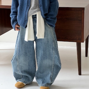 【90-150】春作シルエットきれいデニムパンツ