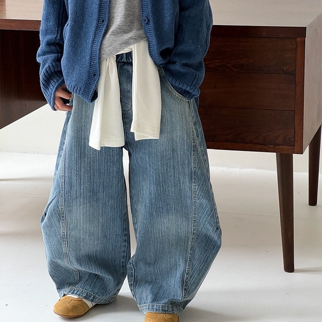 【90-150】春作シルエットきれいデニムパンツ