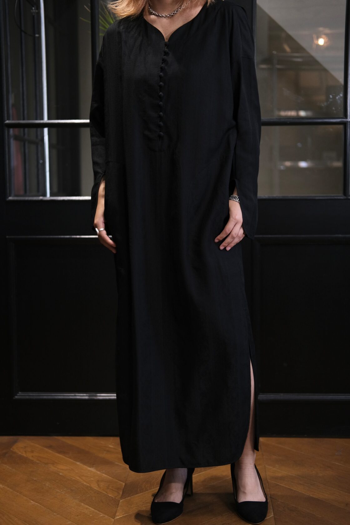 Mame Kurogouchi】Floral Pattern Silk Rayon Jacquard I-Line Dress 
