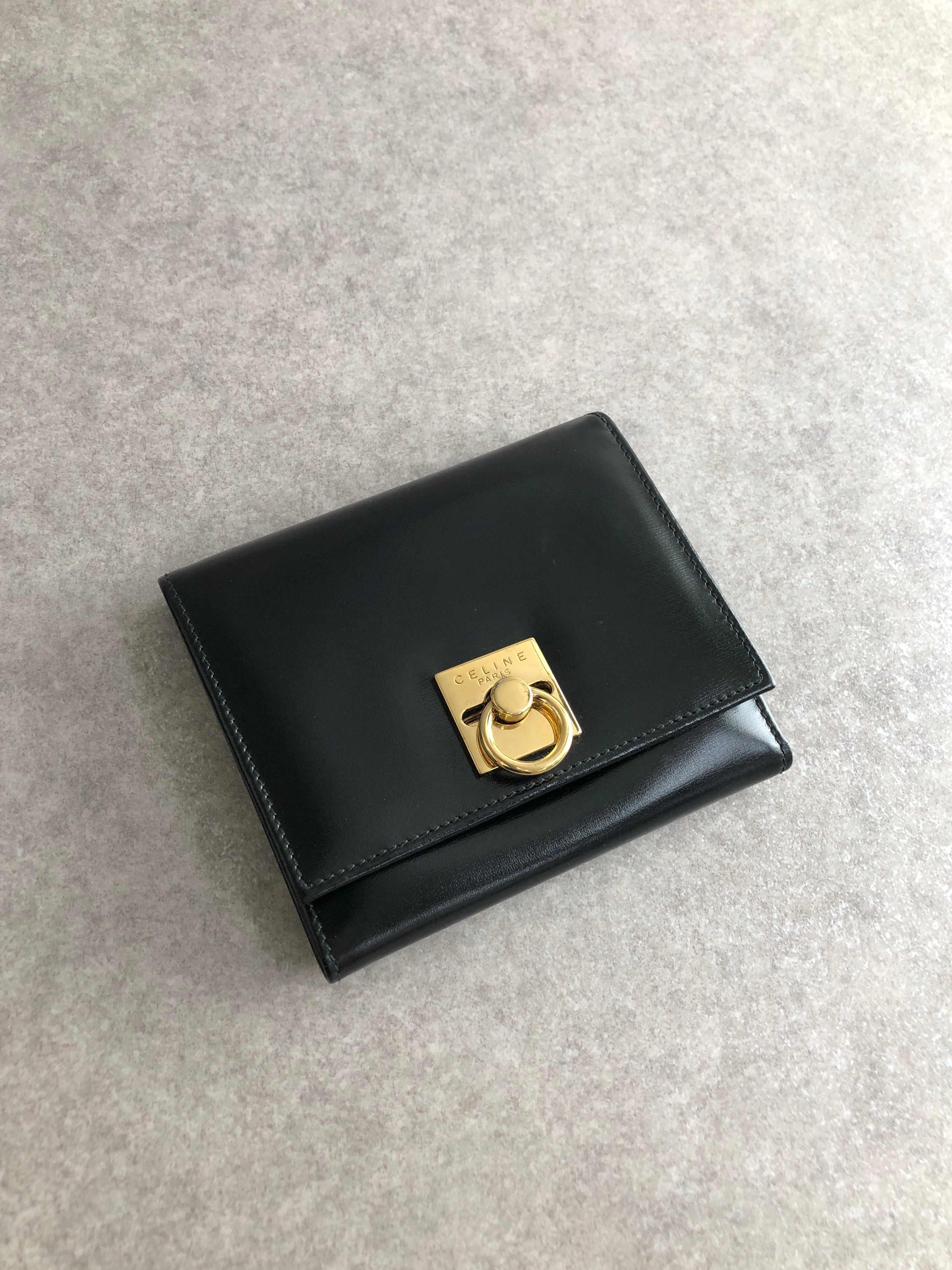 CELINE セリーヌ 財布 ブラック ガンチーニ レザー 3つ折り vintage ヴィンテージ オールド 6xspmn