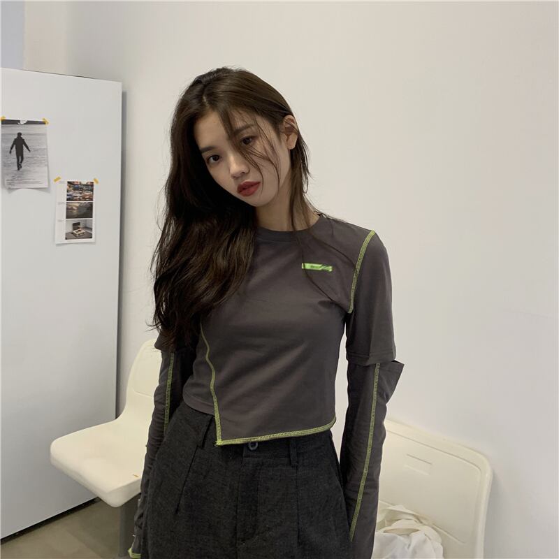 Tシャツ シャツ ショートスリムスプリングトップス ロング 春物 ブラックストロベリース11639020067