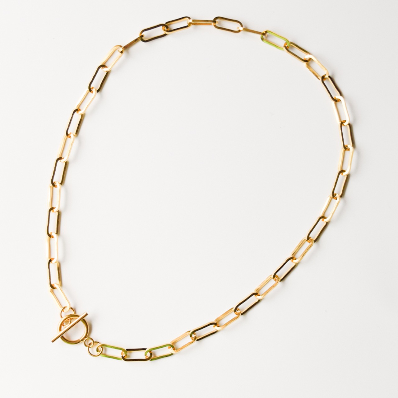 ステンレスシンプルペーパークリップマンテルチェーンネックレスGD