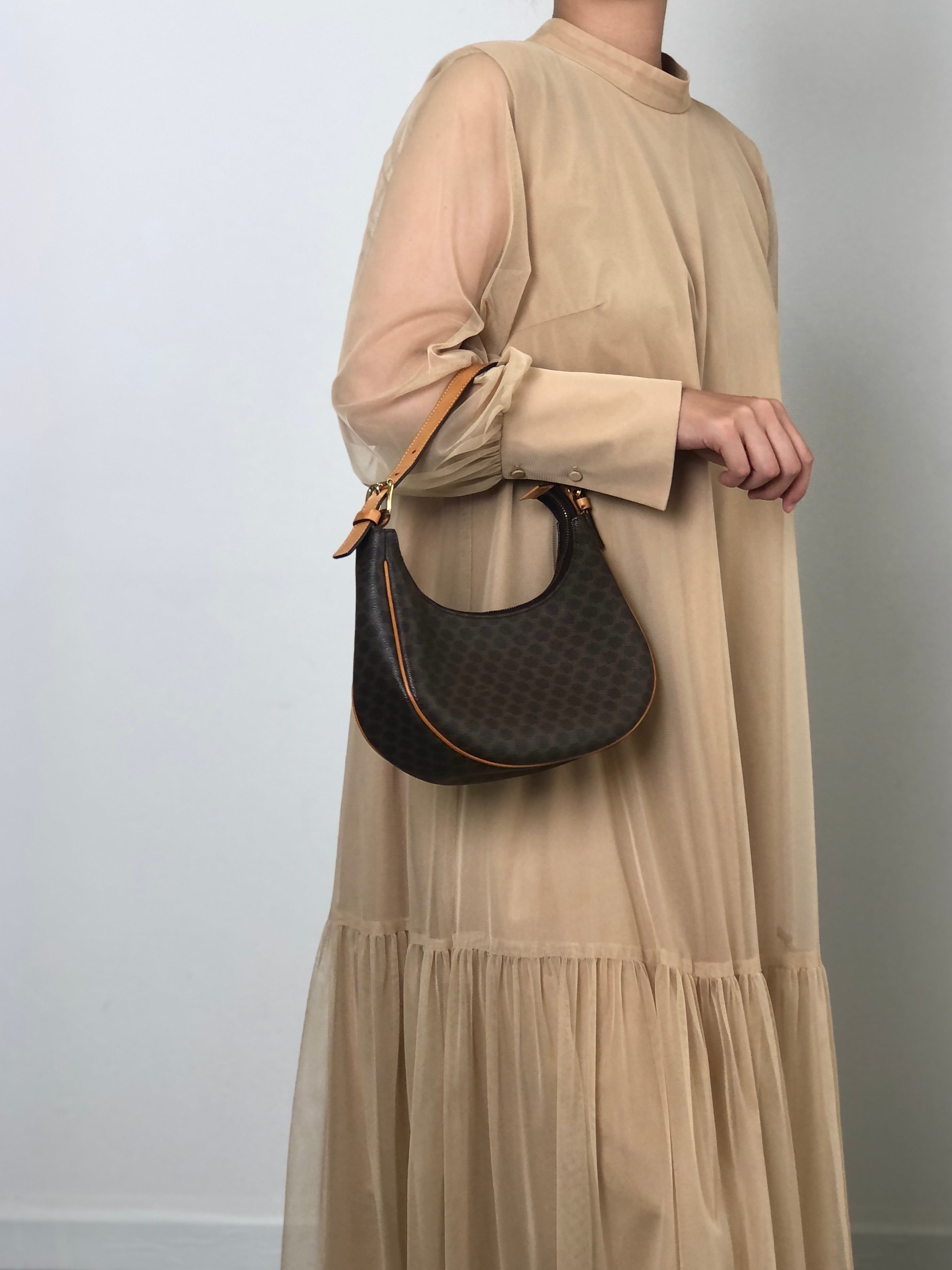 CELINE セリーヌ マカダム ショルダーバッグ ブラウン PVC レザー