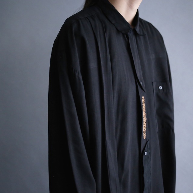 "刺繍" one point embroidery fly-front minimal mode shirt