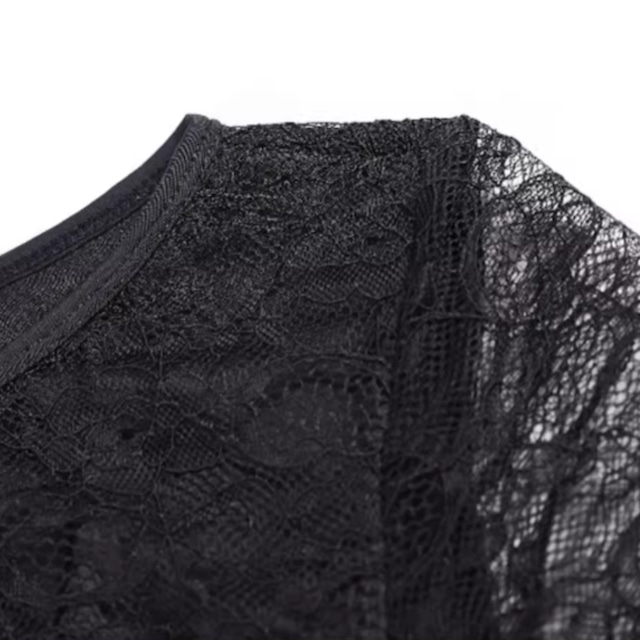 レース生地 フレアスカート 七分袖 Aラインドレスds0214