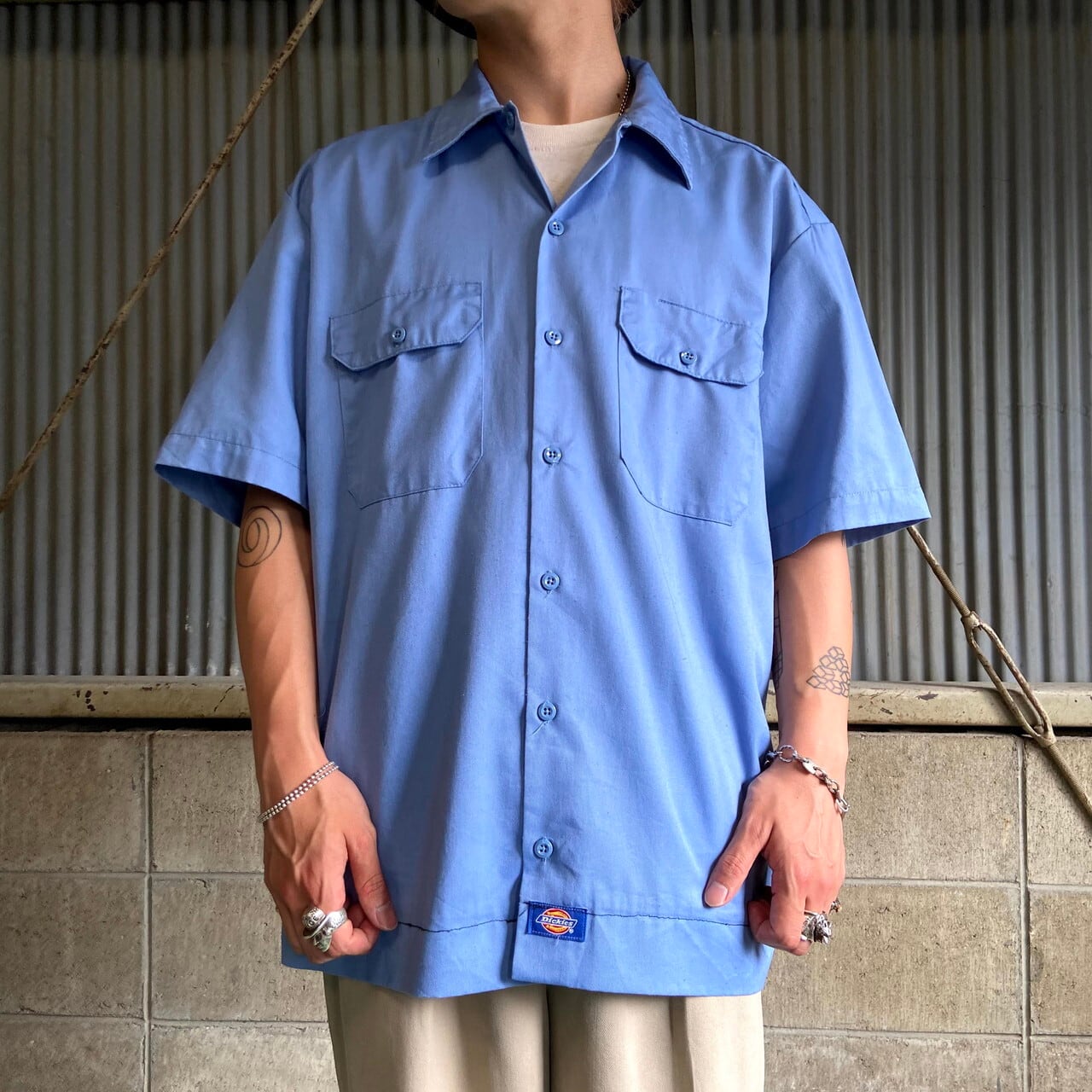 Dickies ディッキーズ ショート丈 半袖ワークシャツ メンズL 古着 