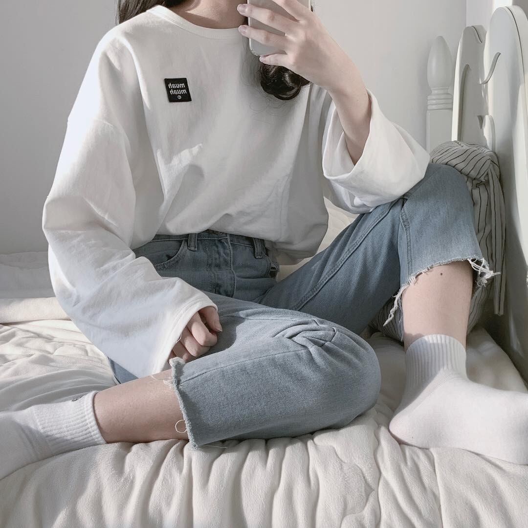 ワンポイントルーズロングtシャツ 韓国ファッション通販 Nosweat