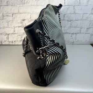 CHANEL シャネル ココマーク ストライプ キャンバス トートバッグ ブラック A-10149