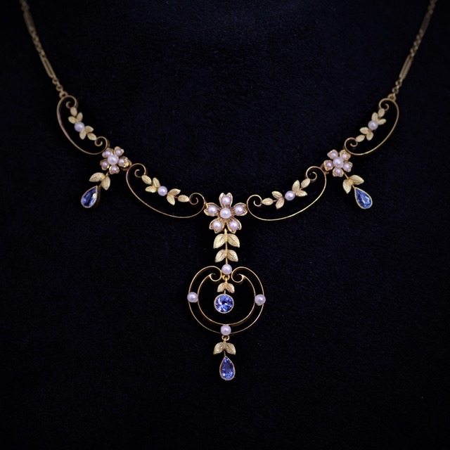 Pearl & tourmaline Gold Necklace circa 1900 　パール ＆ トルマリン　ゴールドネックレス