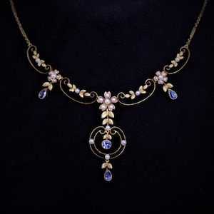 Pearl & tourmaline Gold Necklace circa 1900 　パール ＆ トルマリン　ゴールドネックレス