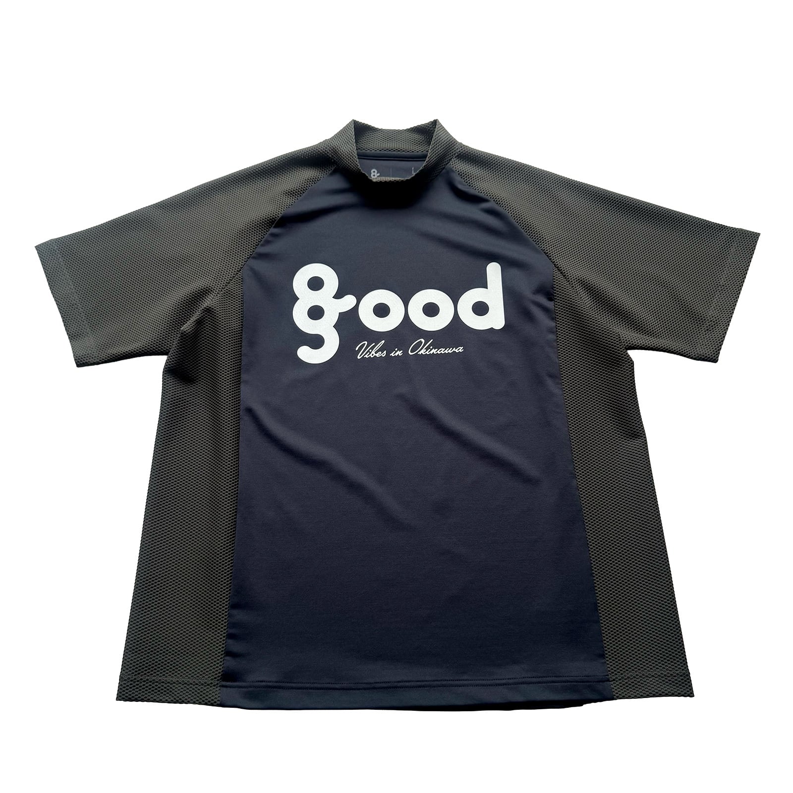 8G SHOOT × 69SLAM MESH SWITCHING MOCK NECK TEE -BLACK/KHAKI-