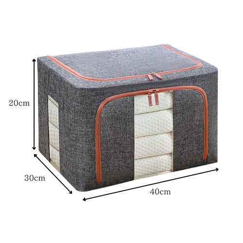 衣類収納ボックス 収納ケース リネン ネイビー シングルウィンドウ 綿 麻 収納ボックス 家庭用 折りたたみ布 スチールフレームボックス 防湿防塵キルト 収納ボックス おもちゃ収納 ボックス
