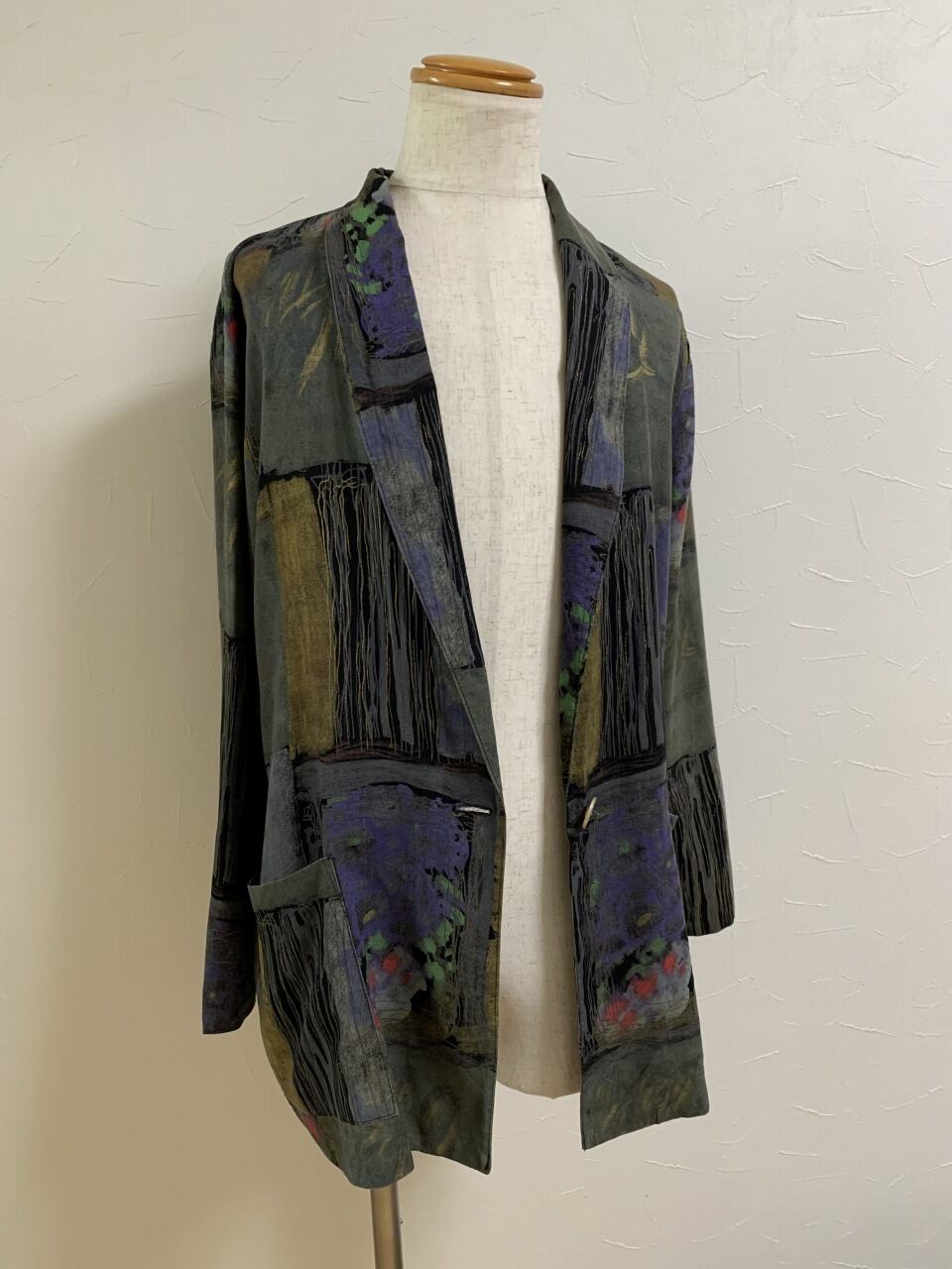 1980's Painting Pattern Shawl Collar Jacket