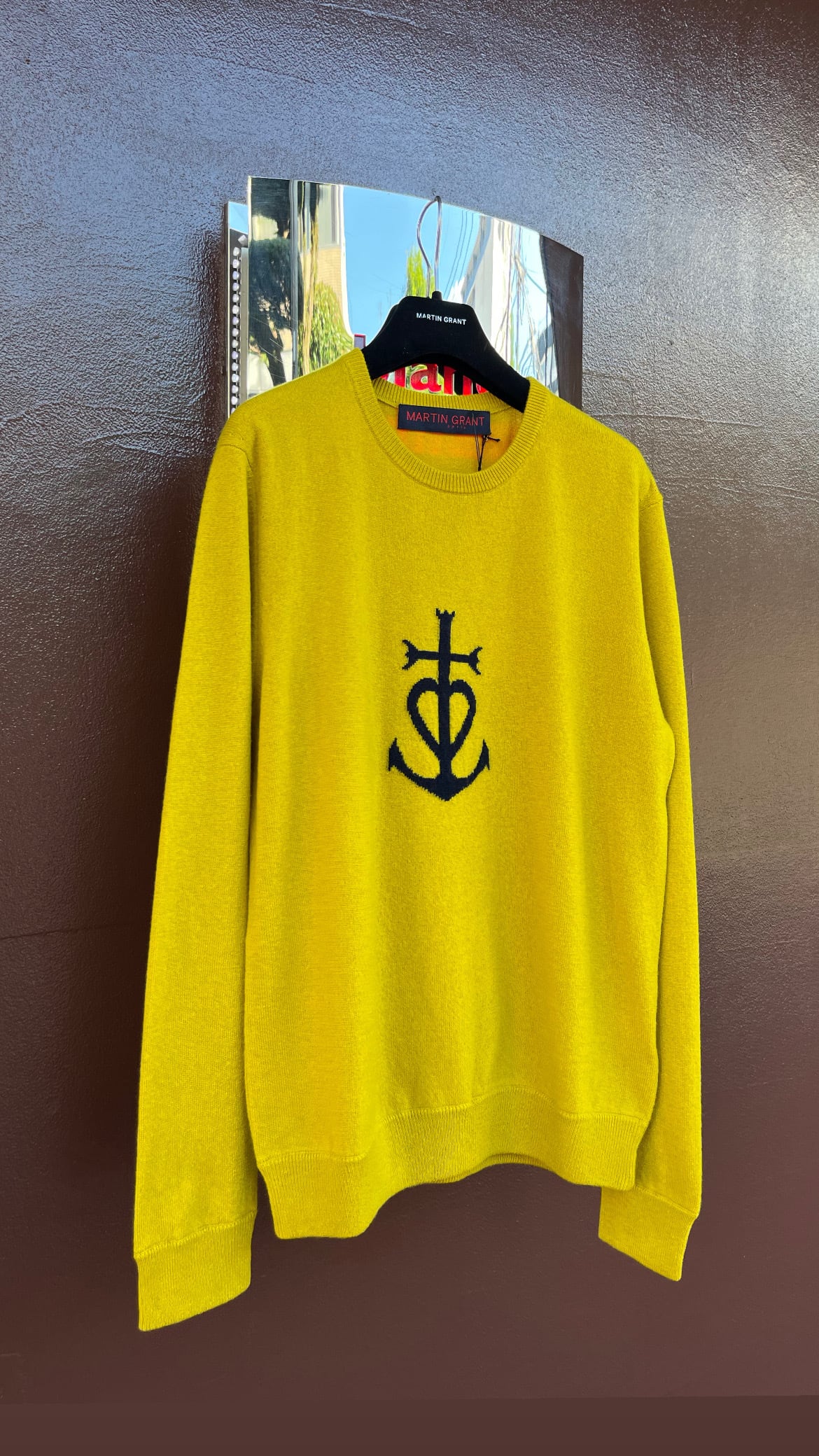 MARTIN GRANT -Crew Neck Cashemere Sweater- : YELLOW/NAVY,