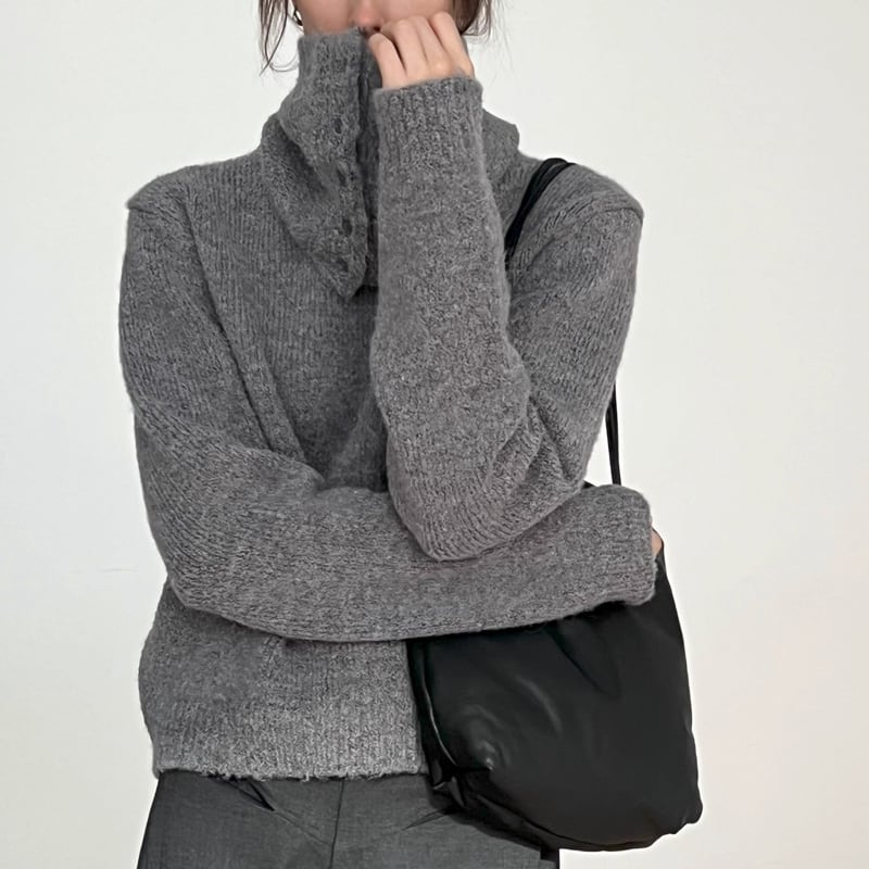 マフラー付きショート丈ニットプルオーバー 2点セット(ボタン付きネックウォーマー付き) 1color MTO0468