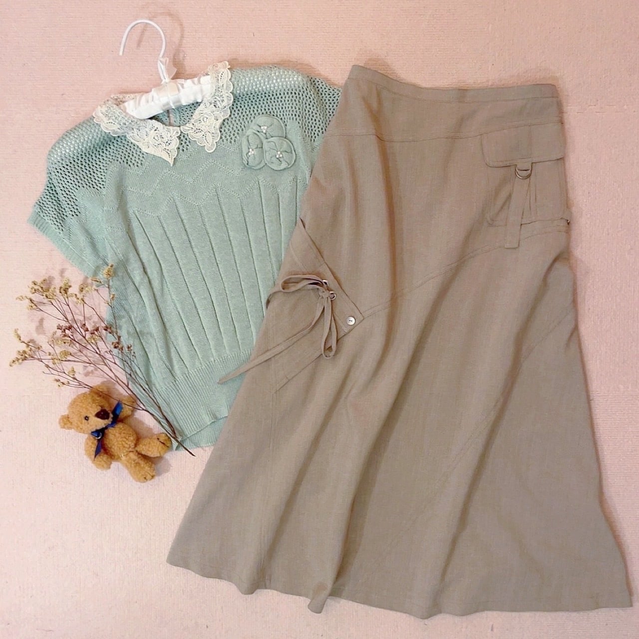 lace collar green summer knit