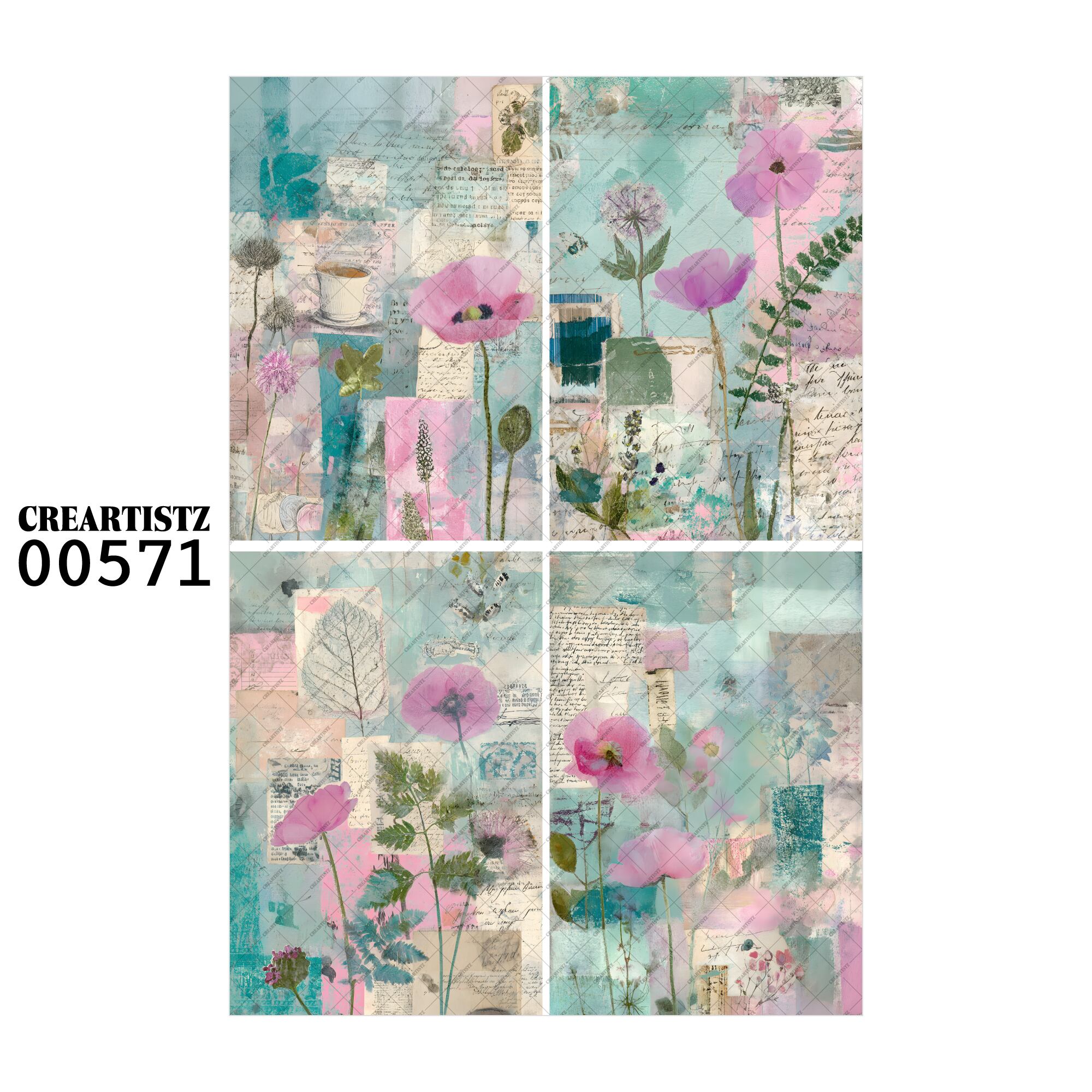 00571 背景 コラージュ素材 オリジナル 12枚セット (4種類×3枚) ペーパー/ステッカー CREARTISTZ