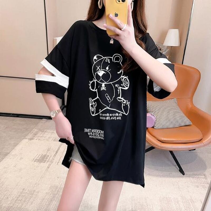 【新品】 オーバーサイズ Tシャツ カジュアル 半袖 くま 黒 L